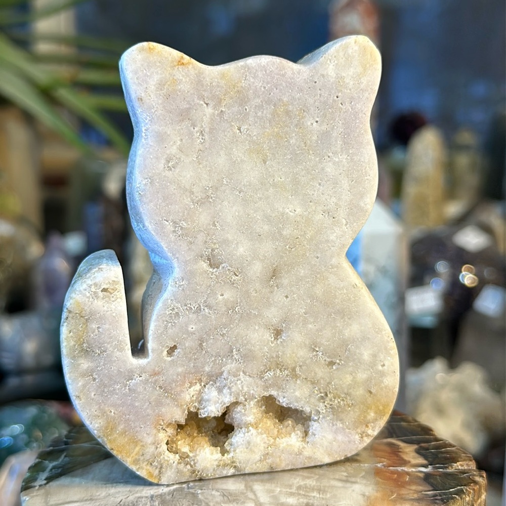 Pink Amethyst Kitty Carving With Druzy!